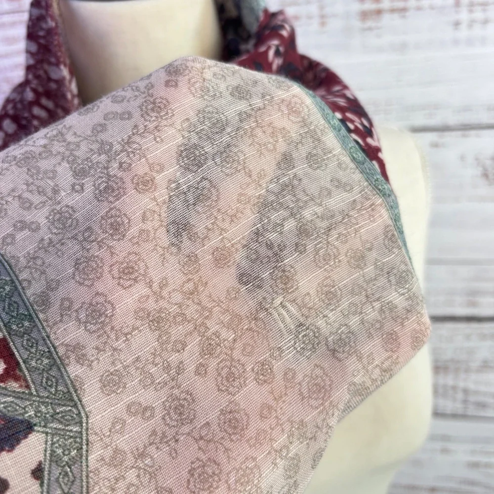 Cottagecore Boho Scarf Lulla Collection by Bindya OS Burgundy Floral Lightweight